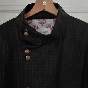 Blouse Anna en drap de laine gris doublée en coton rose