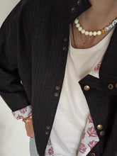 Blouse Anna en drap de laine gris doublée en coton rose