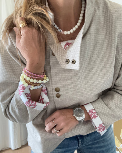 Veste Anna Latte stripes doublée en coton rose