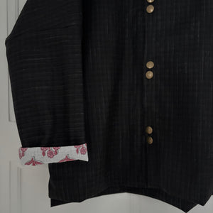Blouse Anna en drap de laine gris doublée en coton rose